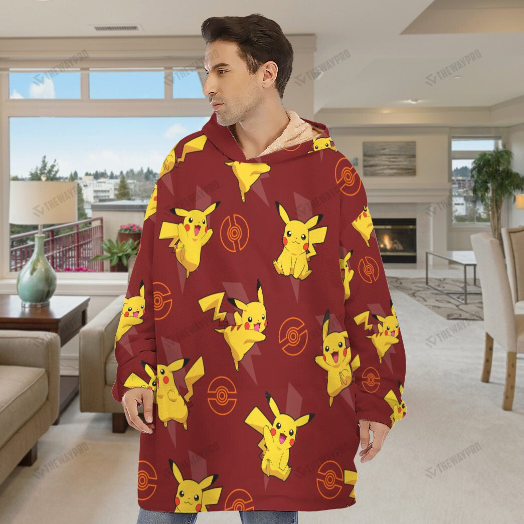 Anime Pkm Pikachu Custom Fleece Blanket Hoodie