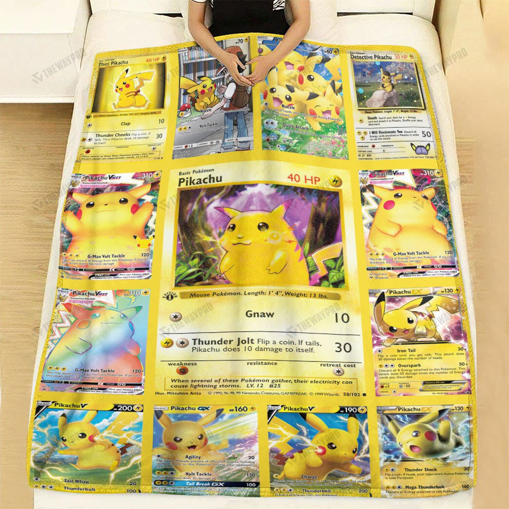 Anime Pikachu Cards Version 2 Custom Soft Blanket