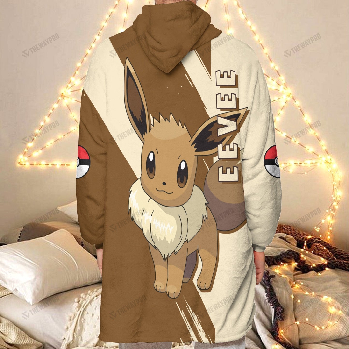 Anime Pkm Eevee Custom Fleece Blanket Hoodie