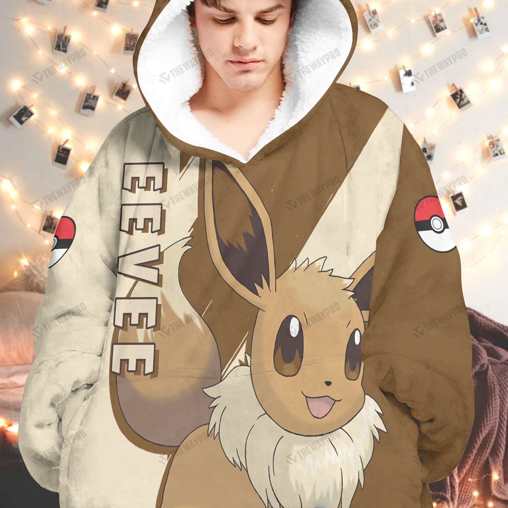 Anime Pkm Eevee Custom Fleece Blanket Hoodie