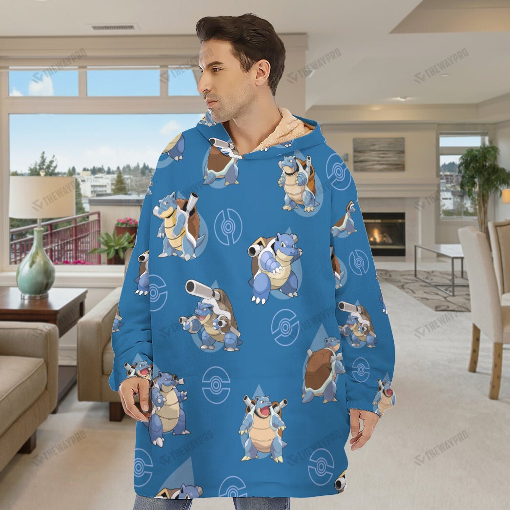 Anime Pkm Blastoise Custom Fleece Blanket Hoodie