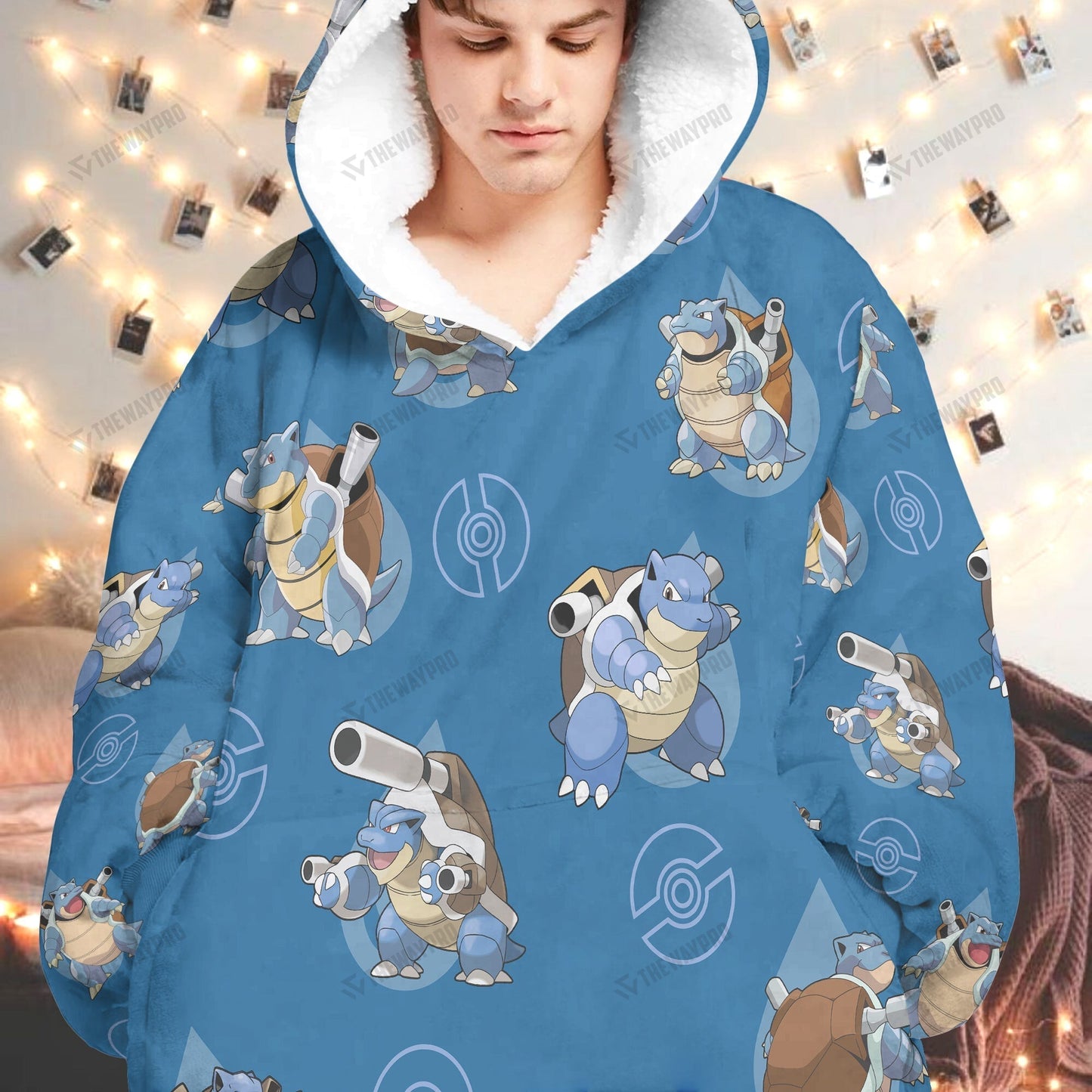 Anime Pkm Blastoise Custom Fleece Blanket Hoodie