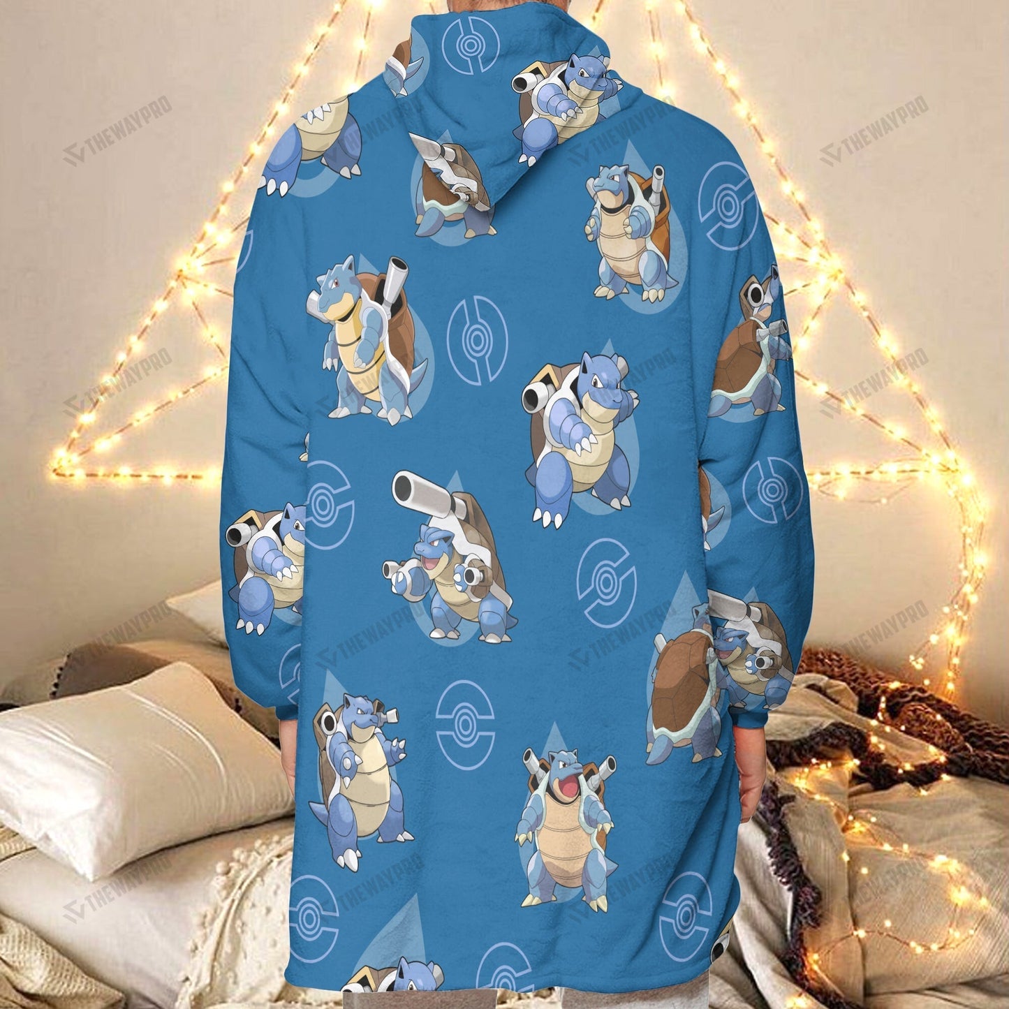 Anime Pkm Blastoise Custom Fleece Blanket Hoodie