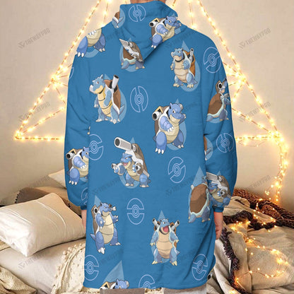Anime Pkm Blastoise Custom Fleece Blanket Hoodie