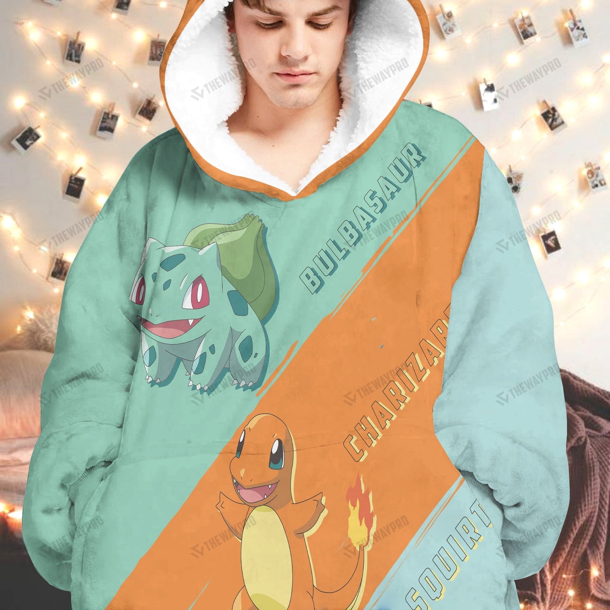 Anime Pkm Starter Custom Fleece Blanket Hoodie