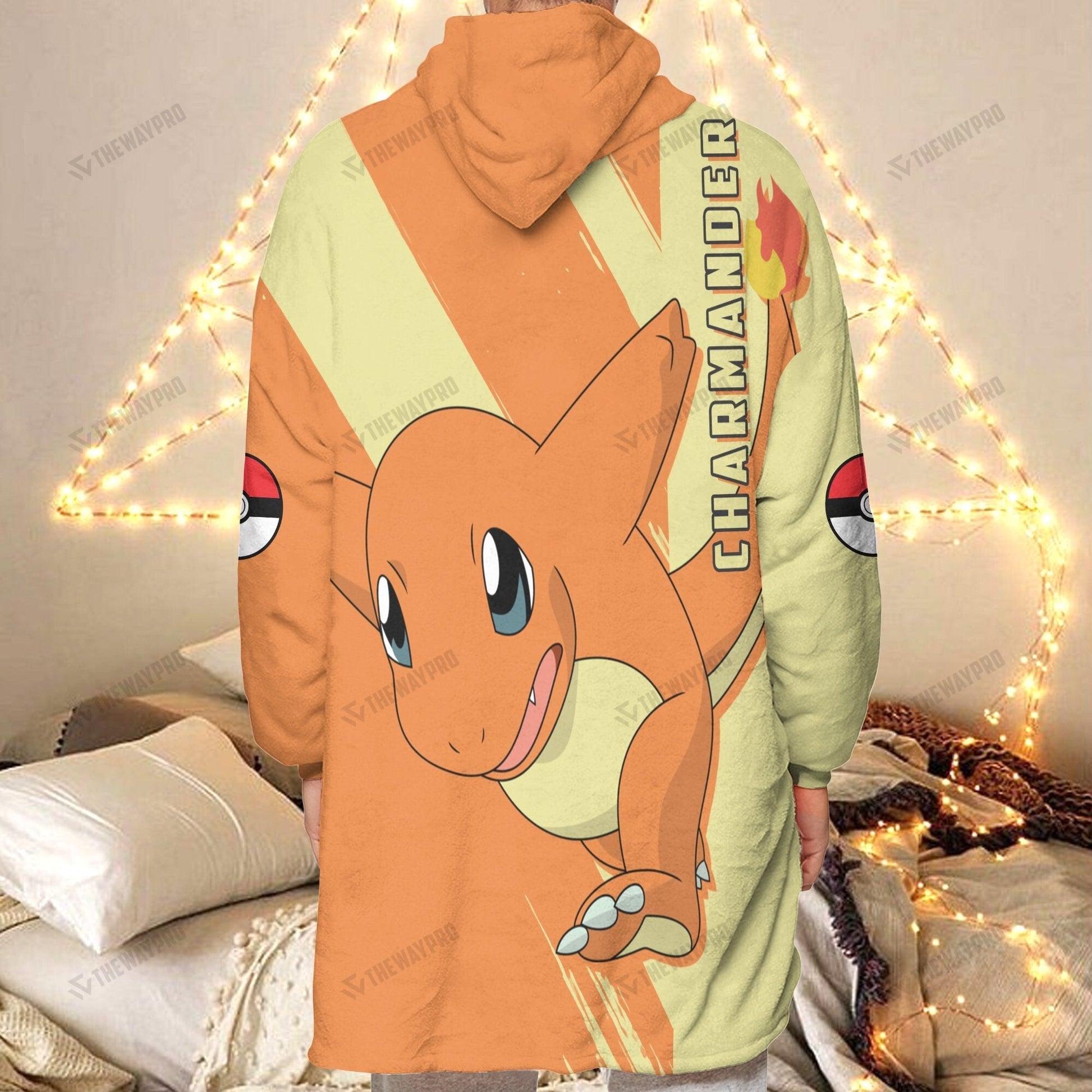 Anime Pkm Charmander Custom Fleece Blanket Hoodie