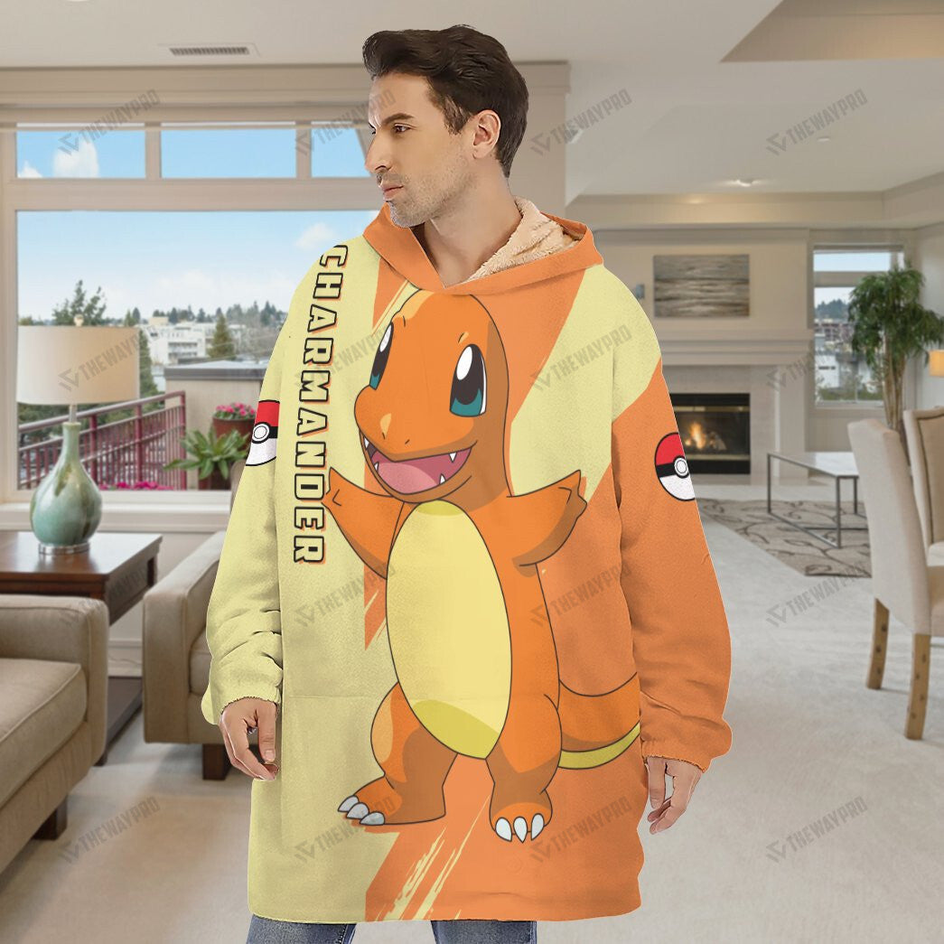 Anime Pkm Charmander Custom Fleece Blanket Hoodie