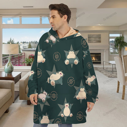 Anime Pkm Snorlax Custom Fleece Blanket Hoodie