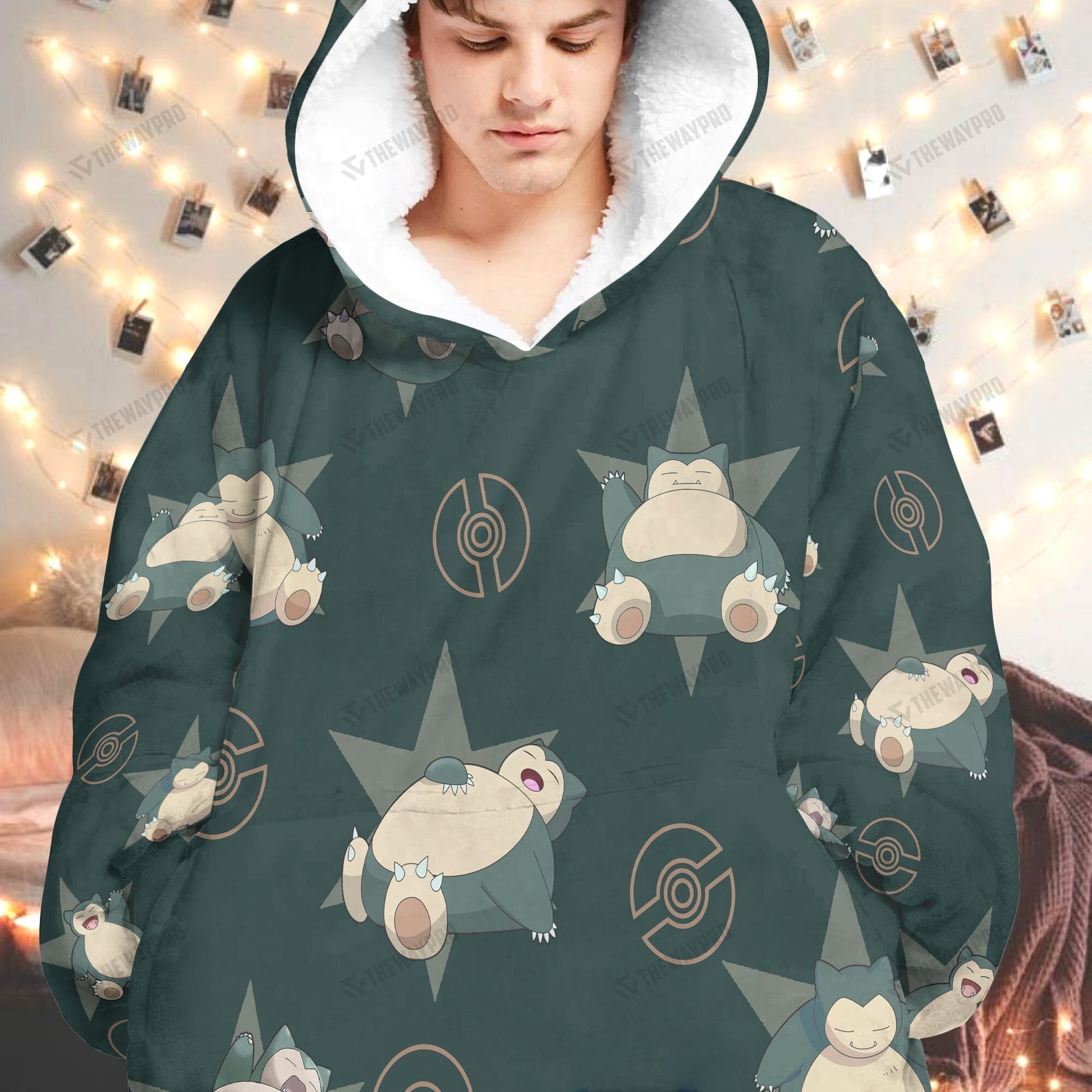 Anime Pkm Snorlax Custom Fleece Blanket Hoodie