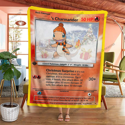 Christmas Charmander Custom Name Gift Soft Blanket