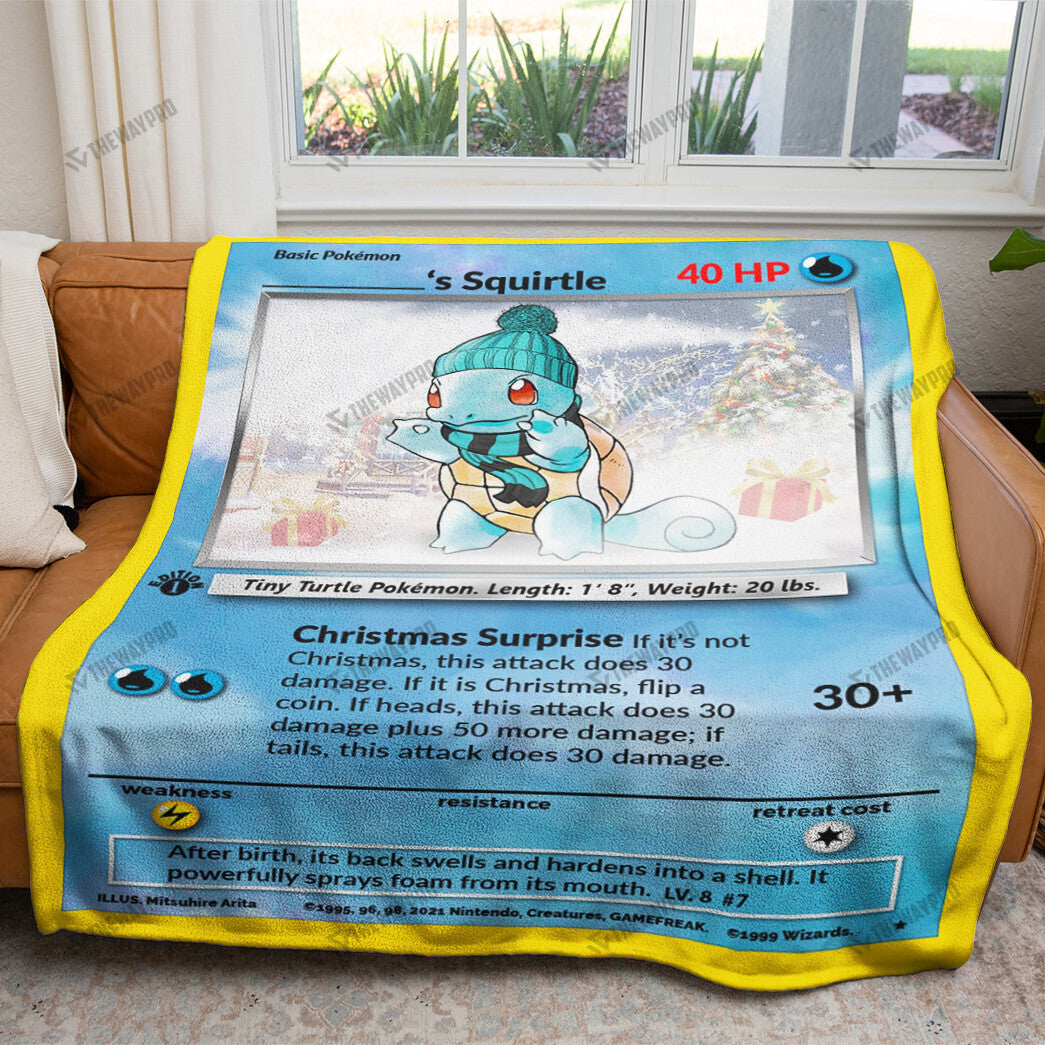Christmas Squirtle Custom Name Gift Soft Blanket