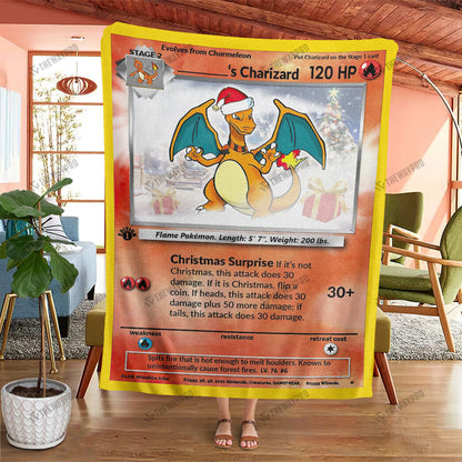 Christmas Charizard Custom Name Gift Soft Blanket