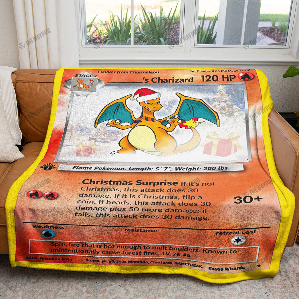 Christmas Charizard Custom Name Gift Soft Blanket