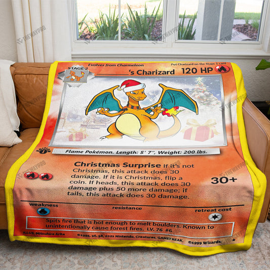 Christmas Charizard Custom Name Gift Soft Blanket