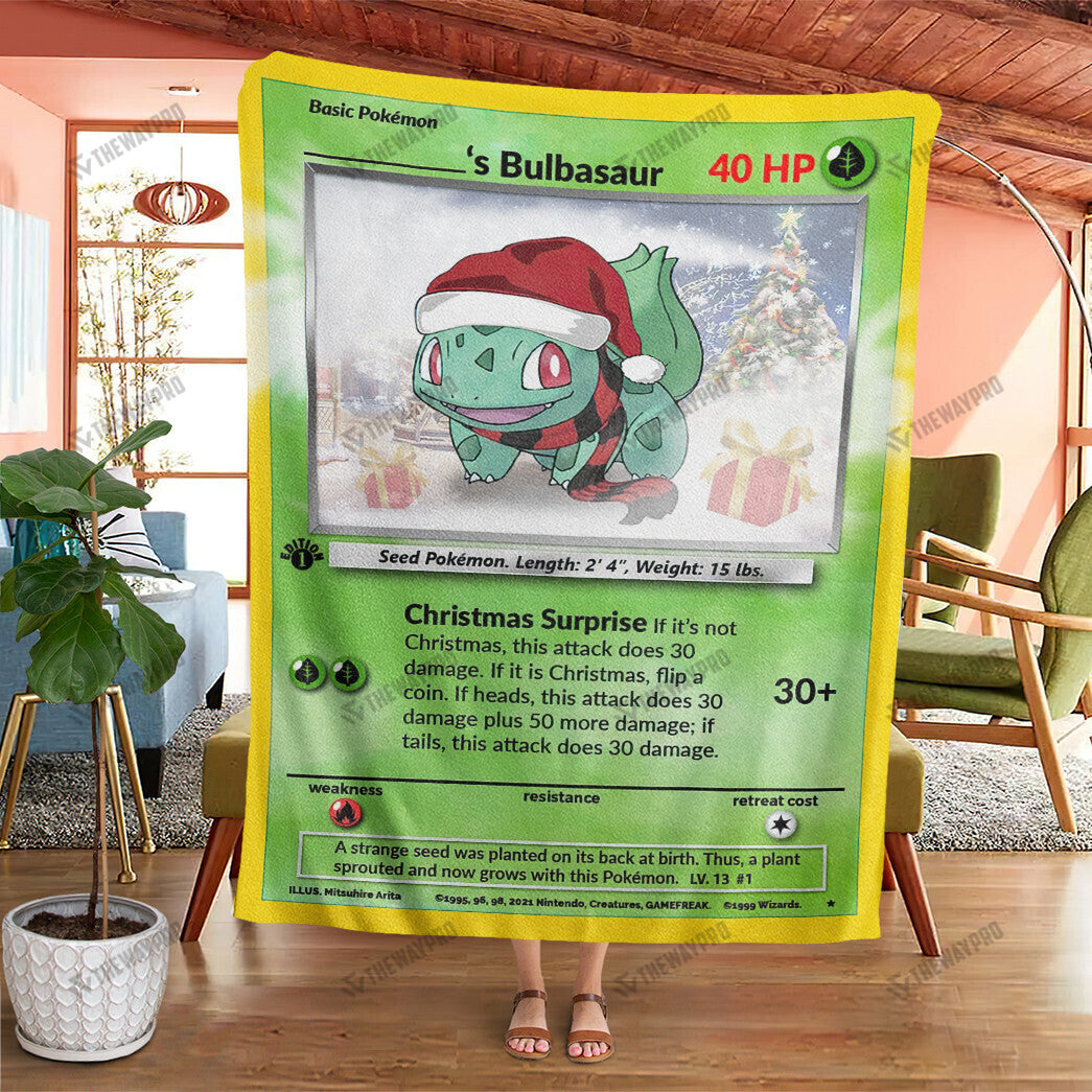 Christmas Bulbasaur Custom Name Gift Soft Blanket