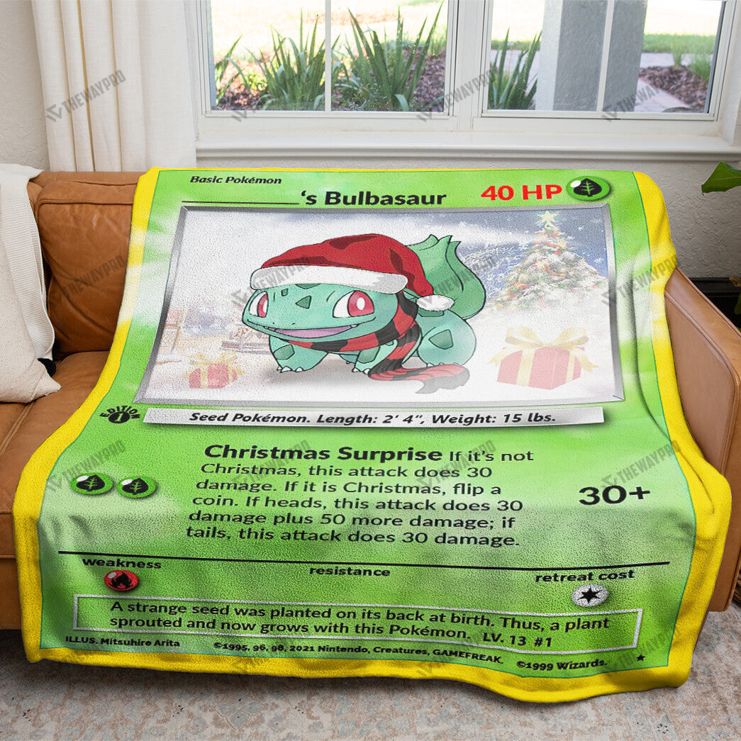 Christmas Bulbasaur Custom Name Gift Soft Blanket