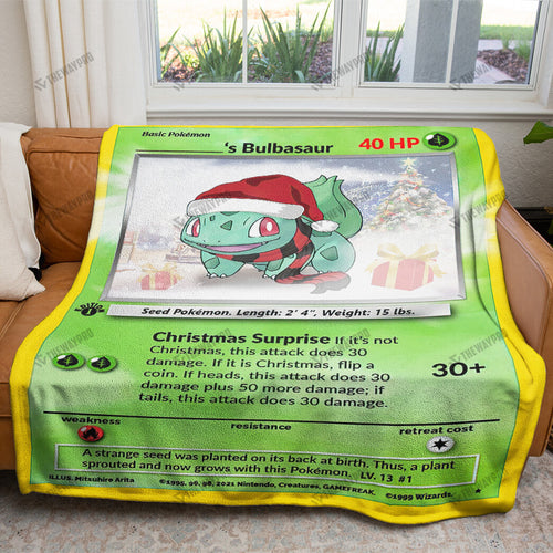 Christmas Bulbasaur Custom Name Gift Soft Blanket