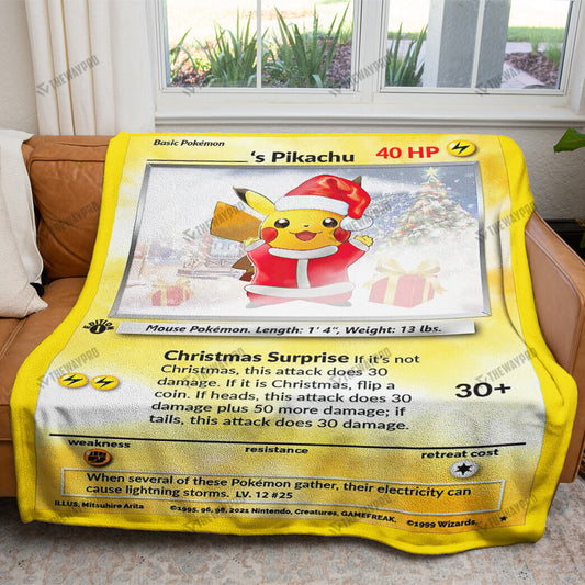 Christmas Pikachu Custom Name Gift Soft Blanket