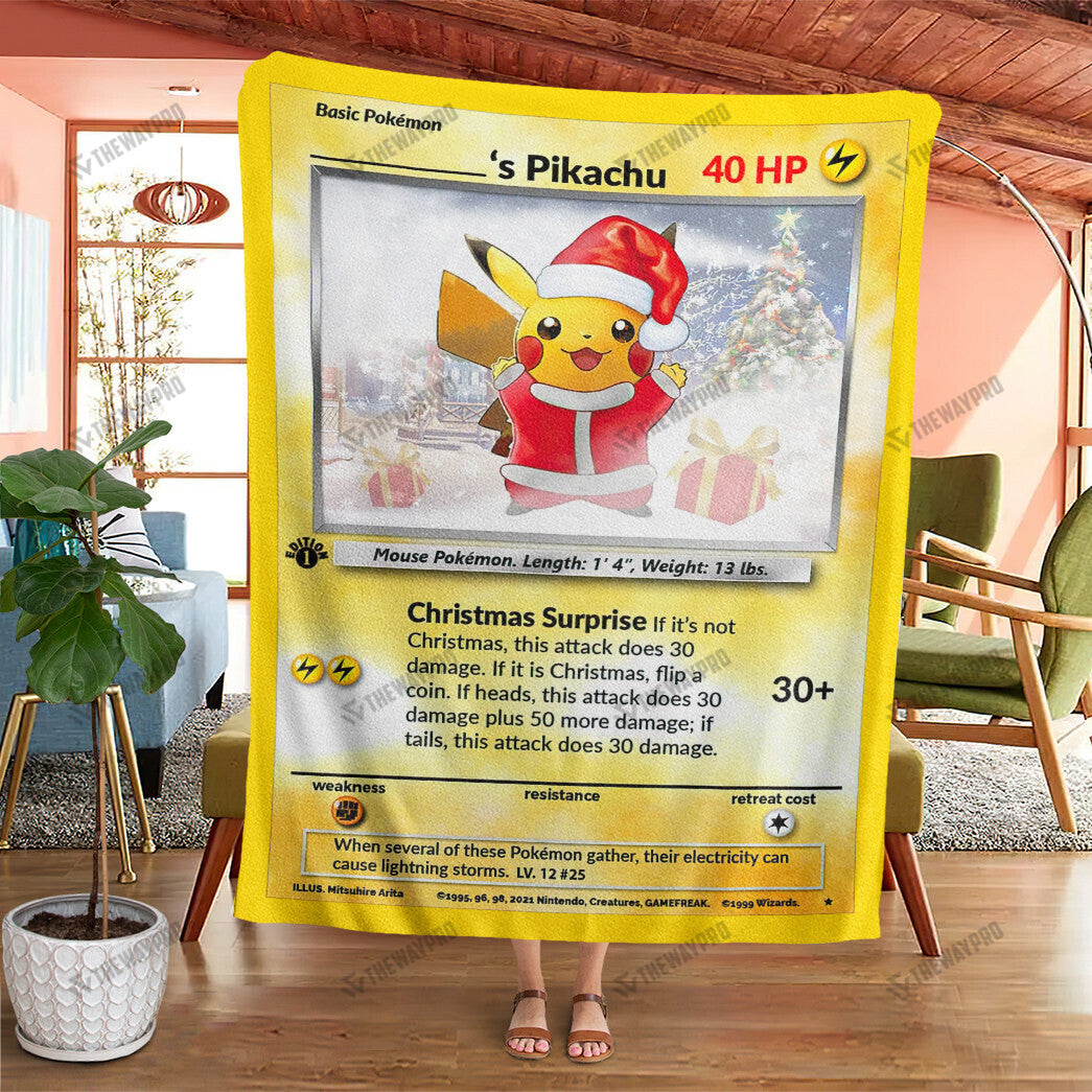 Christmas Pikachu Custom Name Gift Soft Blanket