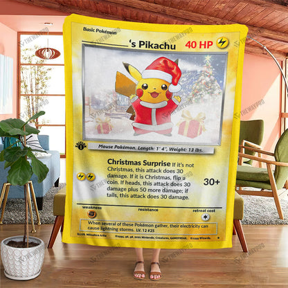Christmas Pikachu Custom Name Gift Soft Blanket
