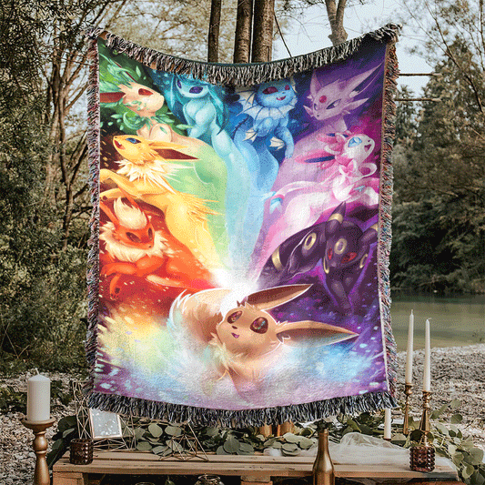 Anime Eevee Rainbow Custom Woven Blanket