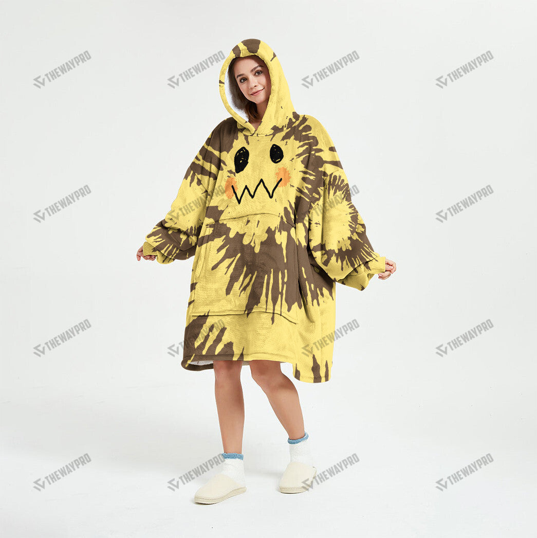 Mimikyu Tie Dye Face Custom Fleece Blanket Hoodie
