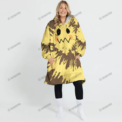 Mimikyu Tie Dye Face Custom Fleece Blanket Hoodie