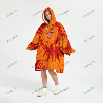 Charizard Tie Dye Face Custom Fleece Blanket Hoodie