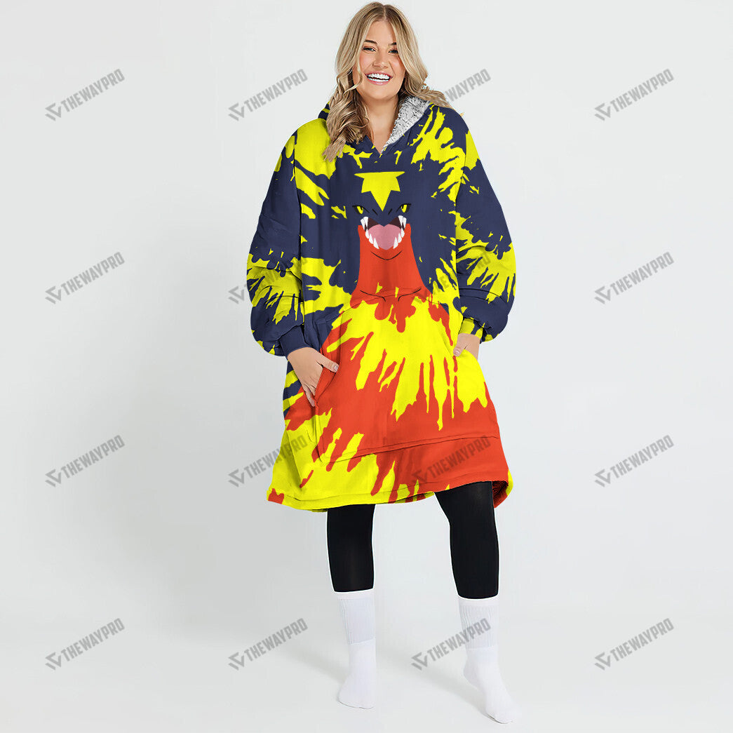 Garchomp Tie Dye Face Custom Fleece Blanket Hoodie