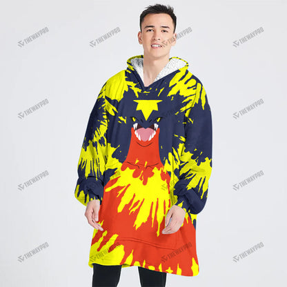 Garchomp Tie Dye Face Custom Fleece Blanket Hoodie