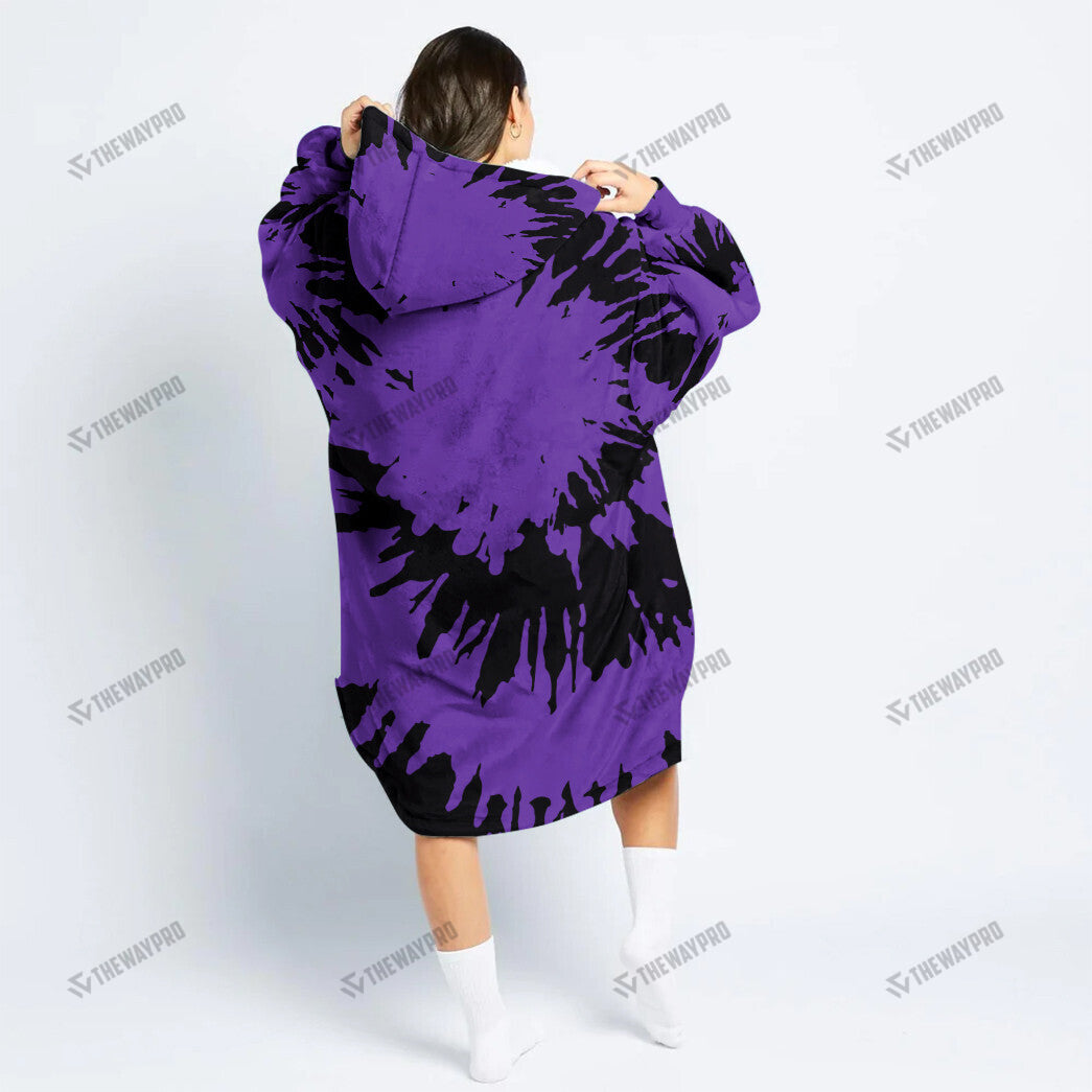 Gengar Tie Dye Face Custom Fleece Blanket Hoodie