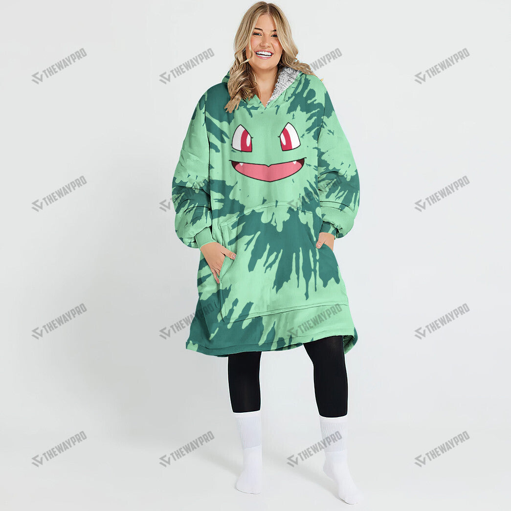 Bulbasaur Tie Dye Face Custom Fleece Blanket Hoodie