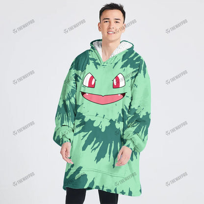 Bulbasaur Tie Dye Face Custom Fleece Blanket Hoodie