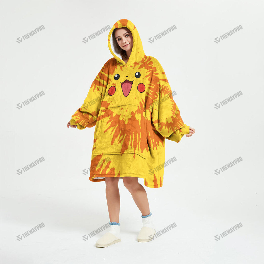 Pikachu Tie Dye Face Custom Fleece Blanket Hoodie