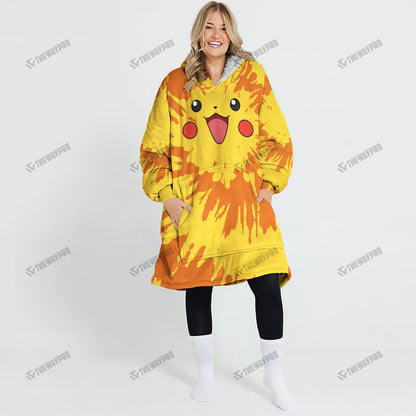 Pikachu Tie Dye Face Custom Fleece Blanket Hoodie