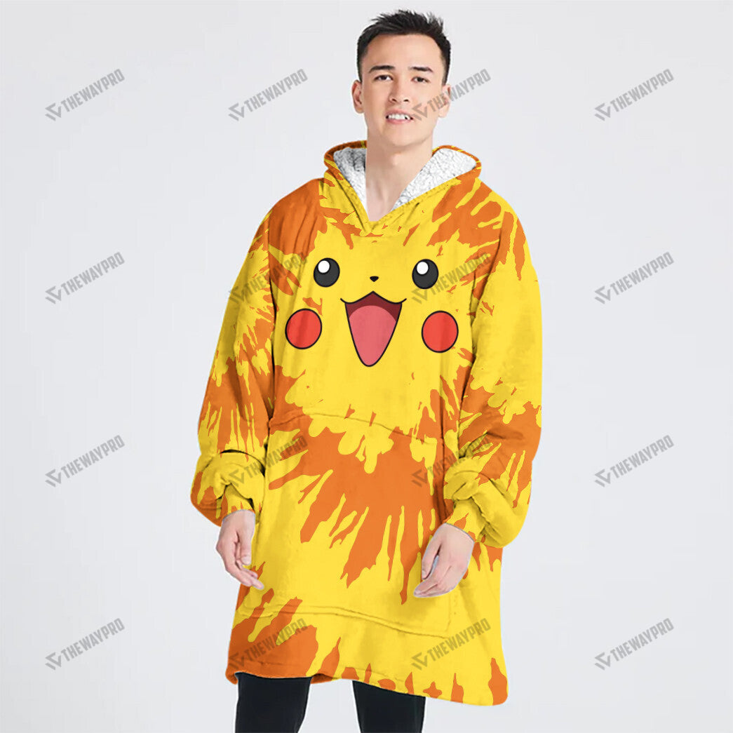 Pikachu Tie Dye Face Custom Fleece Blanket Hoodie