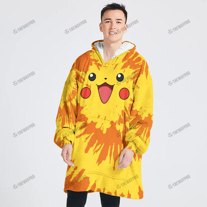 Pikachu Tie Dye Face Custom Fleece Blanket Hoodie