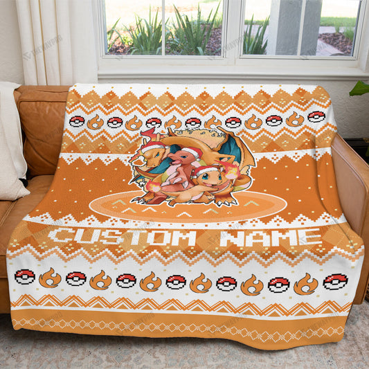 Charmander Charmeleon Charizard Christmas Custom Name Soft Blanket