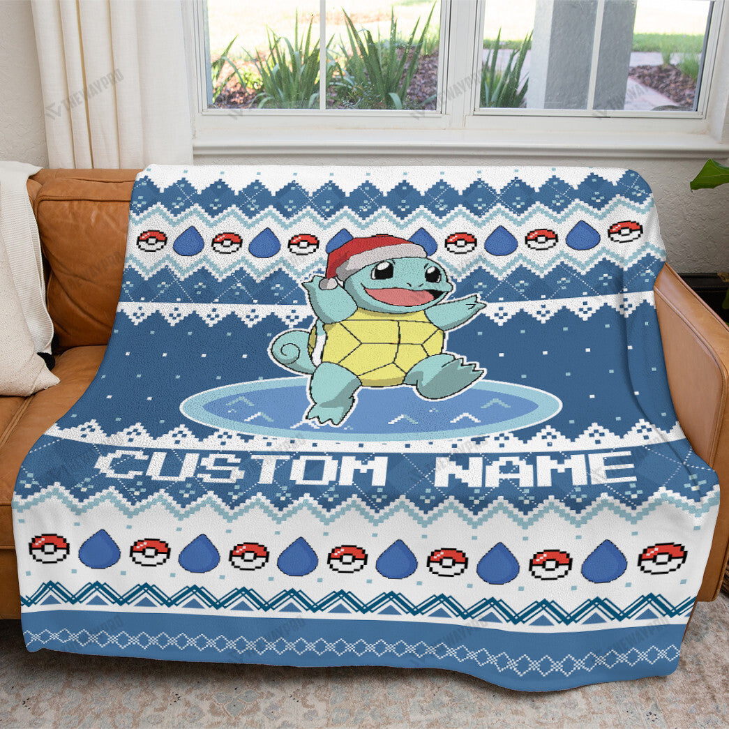 Squirtle Christmas Custom Name Soft Blanket