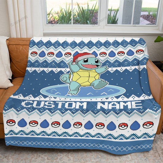 Squirtle Christmas Custom Name Soft Blanket
