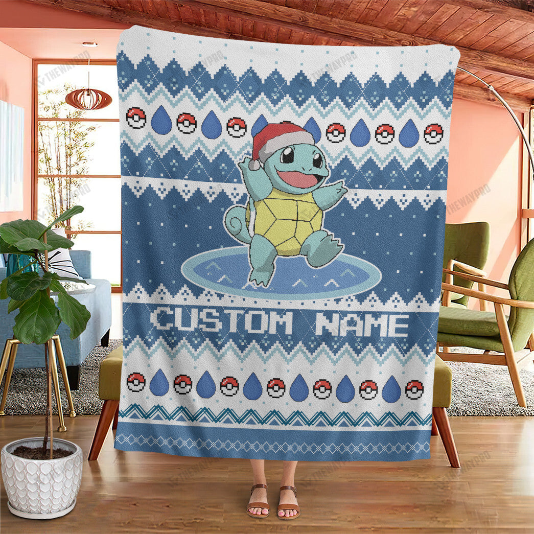 Squirtle Christmas Custom Name Soft Blanket