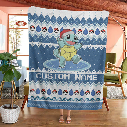 Squirtle Christmas Custom Name Soft Blanket