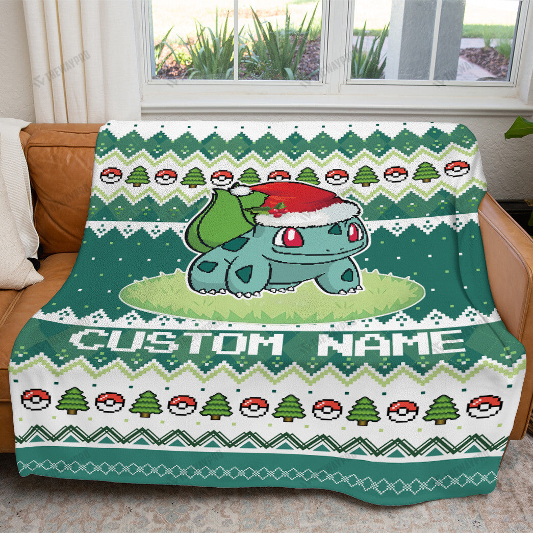 Bulbasaur Christmas Custom Name Soft Blanket
