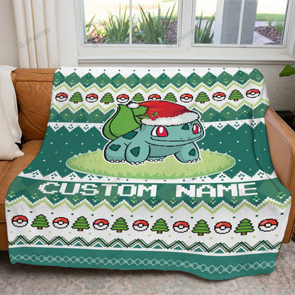 Bulbasaur Christmas Custom Name Soft Blanket