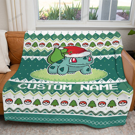 Bulbasaur Christmas Custom Name Soft Blanket