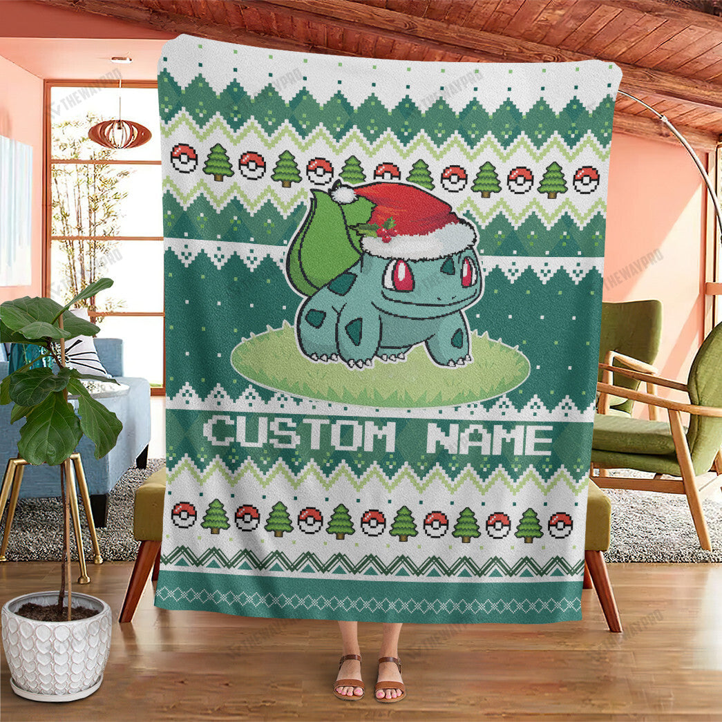 Bulbasaur Christmas Custom Name Soft Blanket