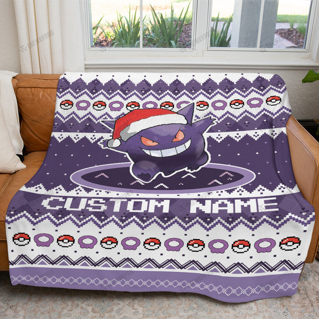 Gengar Christmas Custom Name Soft Blanket