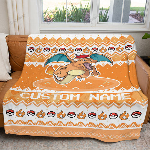 Charizard Christmas Custom Name Soft Blanket