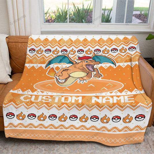Charizard Christmas Custom Name Soft Blanket
