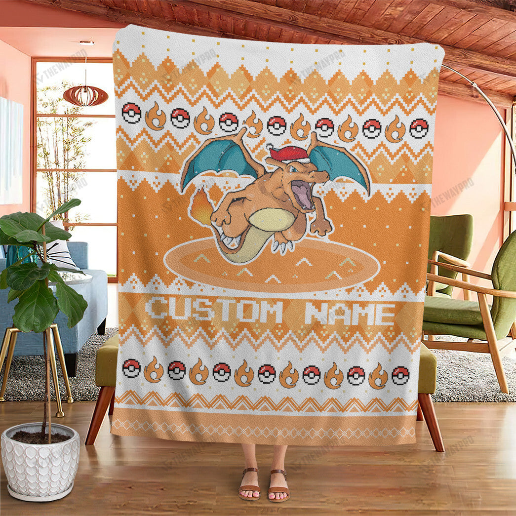 Charizard Christmas Custom Name Soft Blanket
